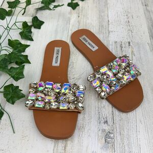 Steve Madden Brown Leather Jewel Embellished Sandals sz 6.5M